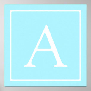 Poster Monogramme bleu ciel simple