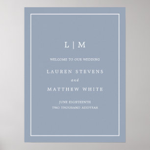 Poster Monogramme bleu foncé simple Mariage élégant