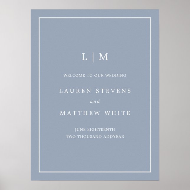 Poster Monogramme bleu foncé simple Mariage élégant (Devant)