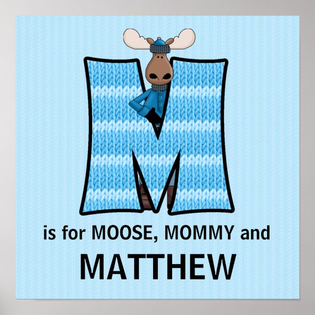 Poster Monogramme Blue Moose Lettre M Chambre de bébé (Devant)