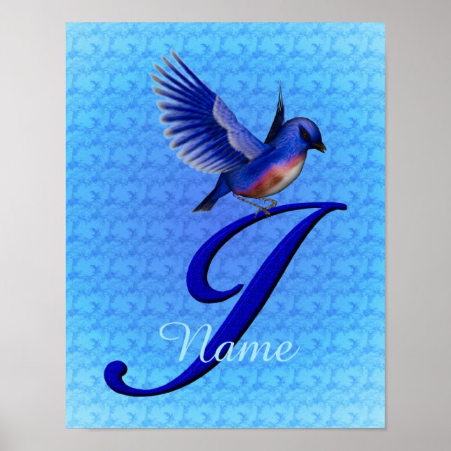 Poster Monogramme Bluebird Initiale J Personnalisé (Devant)