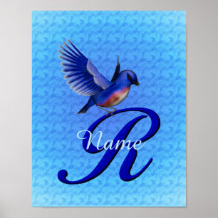 Poster Monogramme Bluebird Initiale R Personnalisé