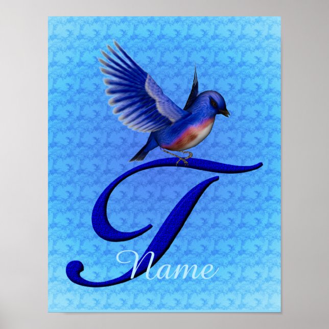 Poster Monogramme Bluebird Initiale T Personnalisé (Devant)