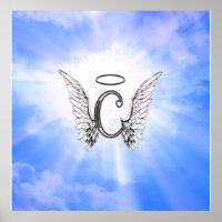 Monogramme C Initiale Avec Ailes Angelles, Nuages