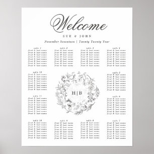 Poster Monogramme classique Botanique Floral Mariage de c