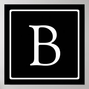 Poster Monogramme Classique Simple   Noir avec Texte Blan