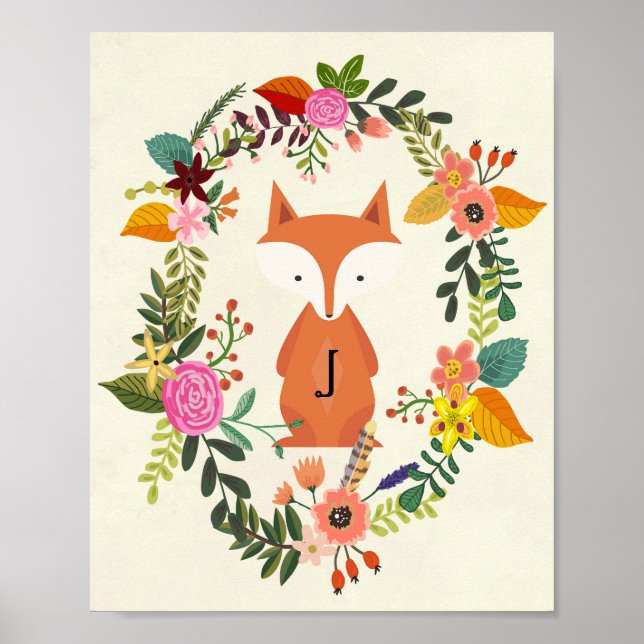 Poster monogramme d'affiche de pépinière renard (Devant)