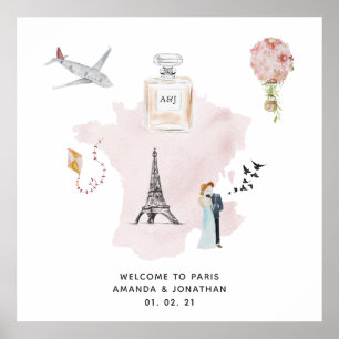 Poster Monogramme de bienvenue de mariage à thème Paris a