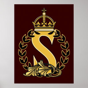 Poster Monogramme de couronne personnalisé - S