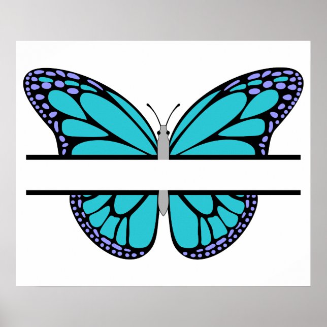 Poster Monogramme de fractionnement de papillon bleu clai (Devant)