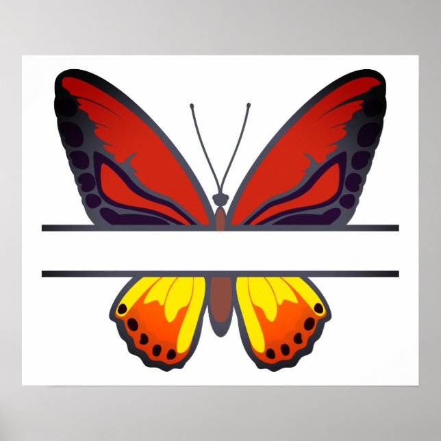Poster Monogramme de fractionnement de papillon orange pe (Devant)