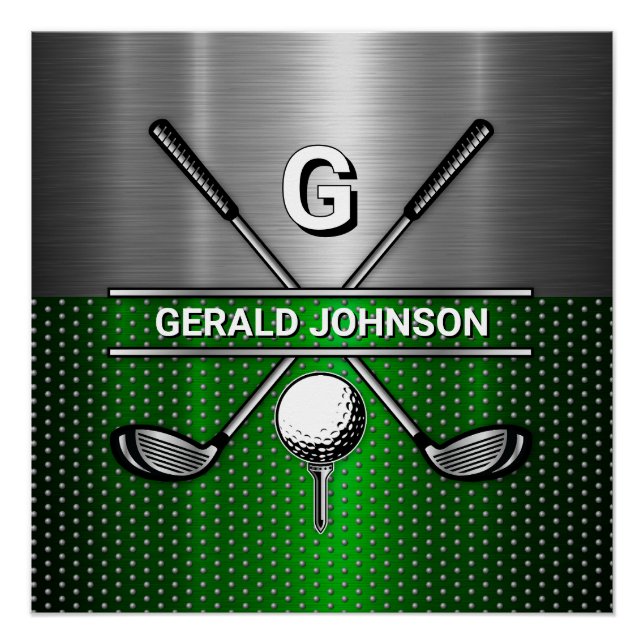 Poster Monogramme de golf Metallic Green et Argent (Devant)