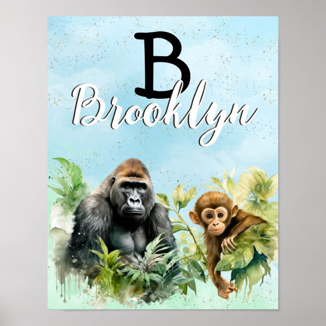 Poster Monogramme de la jungle de chimpanzé de gorille pe (Devant)