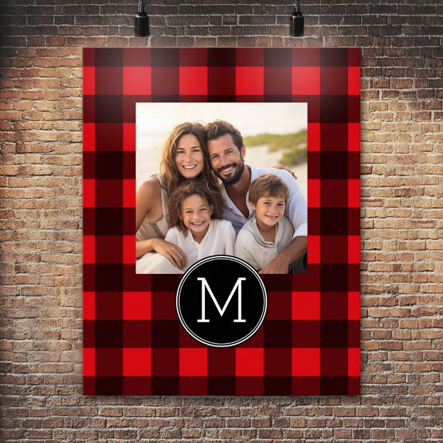 Poster Monogramme de Motif de buffle rouge et noir rustiq (Personalized Poster - Add your photos and text)