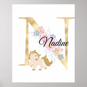 Poster Monogramme de nom personnalisé avec poney