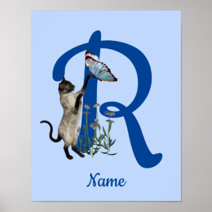 Poster Monogramme de papillon de chat de Siamèse Nom R in