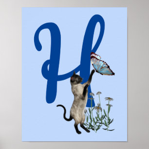 Poster Monogramme de papillon de chats de Siamèse H initi