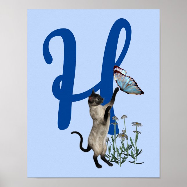 Poster Monogramme de papillon de chats de Siamèse H initi (Devant)