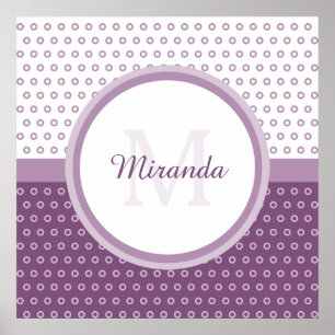 Poster Monogramme de Pois mod violet et blanc avec nom