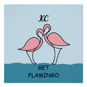 Poster Monogramme Deux Flamants roses roses sur Citation 