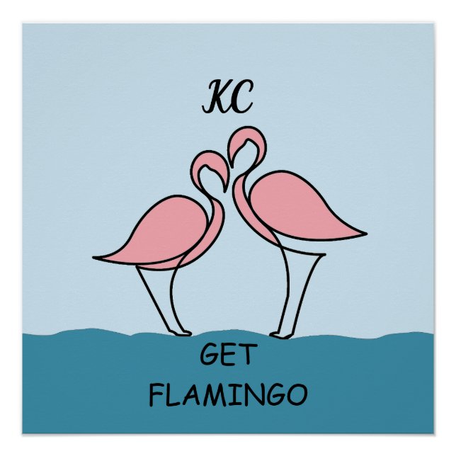 Poster Monogramme Deux Flamants roses roses sur Citation  (Devant)