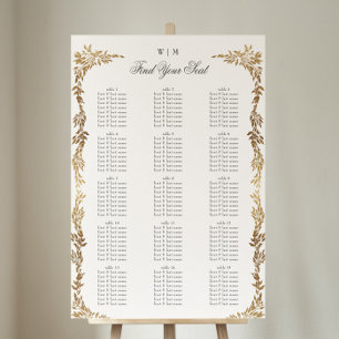 Poster Monogramme d'or classique Mariage de crête botaniq