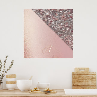 Poster Monogramme élégant en or rose