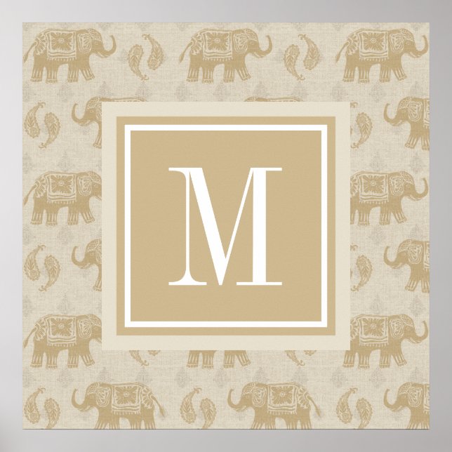 Poster Monogramme | Elephant Khaki Motif de caravane (Devant)