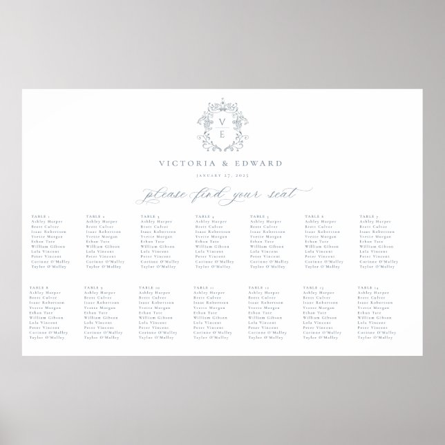 Poster Monogramme en crête bleu foncé Mariage (Devant)