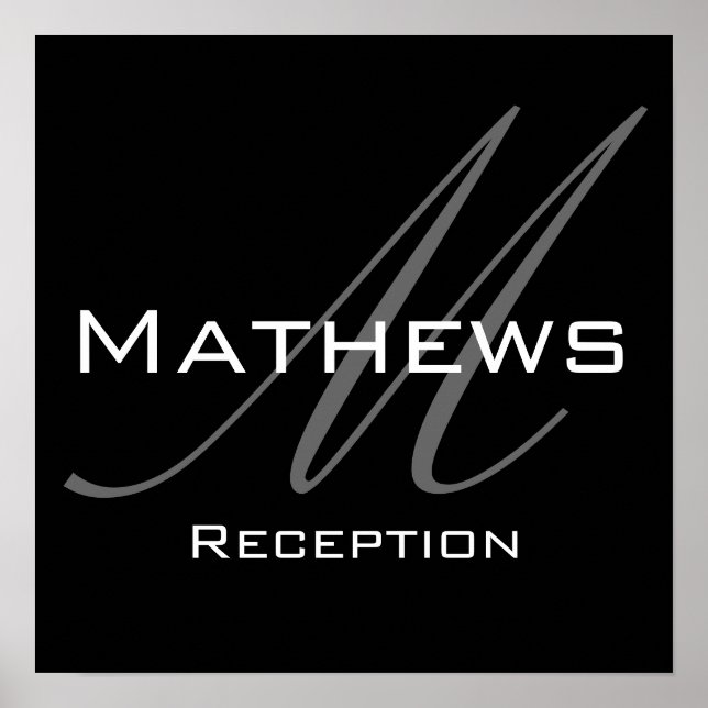 Poster Monogramme et nom Symbole de réception de mariage (Devant)