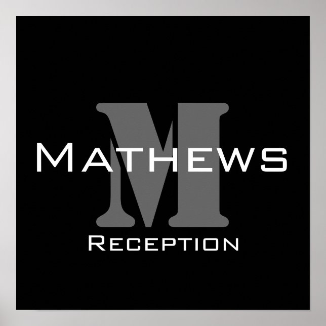 Poster Monogramme et nom Symbole de réception de mariage (Devant)