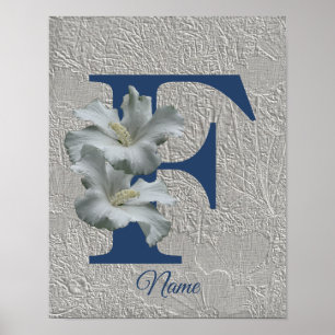 Poster Monogramme F Initiale Fleur d'Hibiscus Votre Nom  