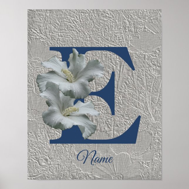 Poster Monogramme Fleur d'Hibiscus Initiale E Votre Nom  (Devant)