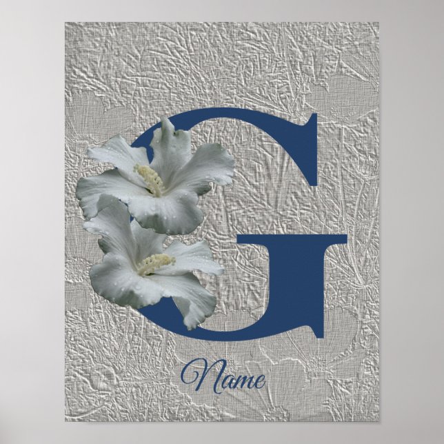 Poster Monogramme Fleur d'Hibiscus Initiale G Votre Nom   (Devant)