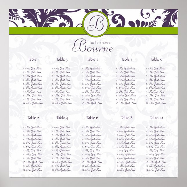 Poster Monogramme Floral Damask Siège Graphique 10 Tablea (Devant)