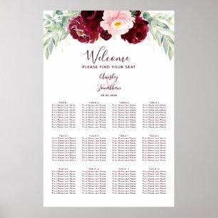 Poster Monogramme floral de Bourgogne Mariage Carte de si