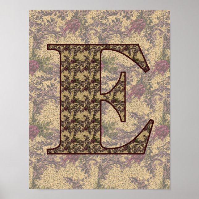 Poster Monogramme floral initial E élégant (Devant)
