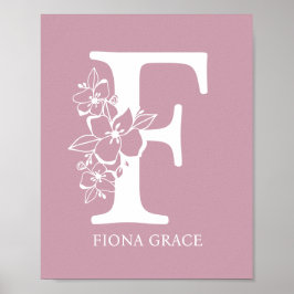 Poster Monogramme floral lettre F Nom Nurserie Moderne