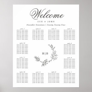 Poster Monogramme gris foncé classique Mariage floral