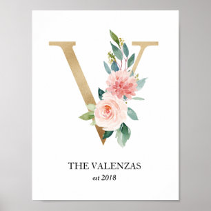 Poster Monogramme Imprimer, Lettre V, Cadeau Mariage, Pép