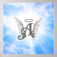 Monogramme initial A, ailes angéliques et halo ave