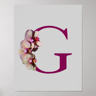 Poster Monogramme Initial Élégant Orchidée G Personnalisé