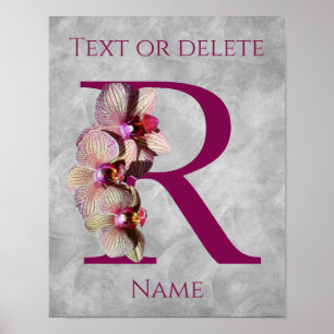 Poster Monogramme Initial Élégant Orchidée R Personnalisé