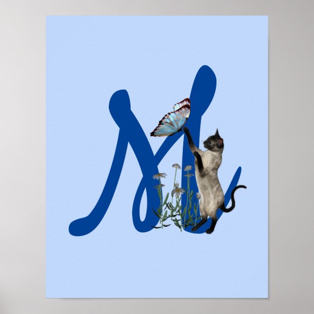 Poster Monogramme initial M de papillon de chat de Siamès (Devant)