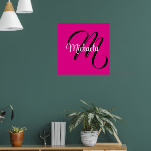 Poster Monogramme initial minimaliste moderne nom rose ch