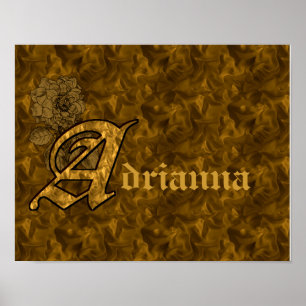 Poster Monogramme Initiale A Fleur de Pivoine en Or Perso