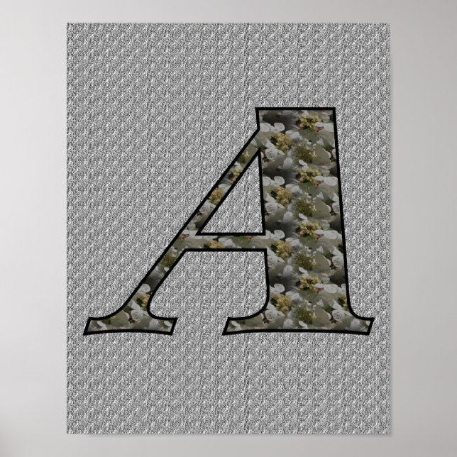 Poster Monogramme Initiale A Fleurs d'Hydrangea (Devant)