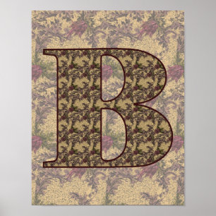 Poster Monogramme Initiale B Élégant Floral Vintage