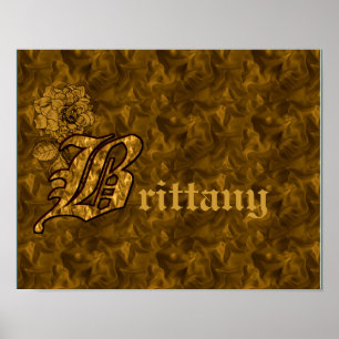 Poster Monogramme Initiale B Fleur de Pivoine Or Personna