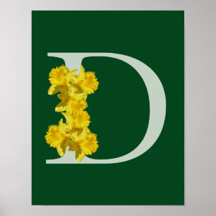 Poster Monogramme initiale D jonquille